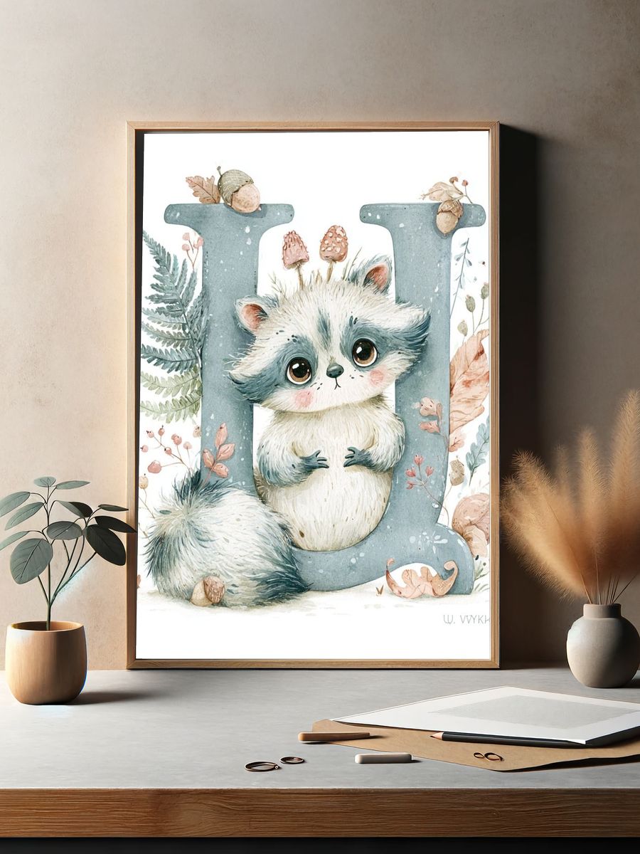 Cute Raccoon Letter D Poster. — room view 2