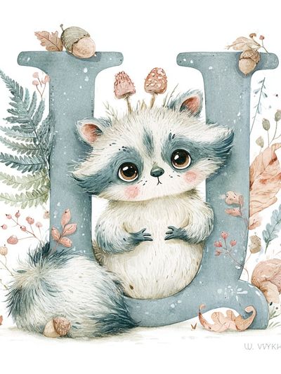 Cute Raccoon Letter D Poster. poster