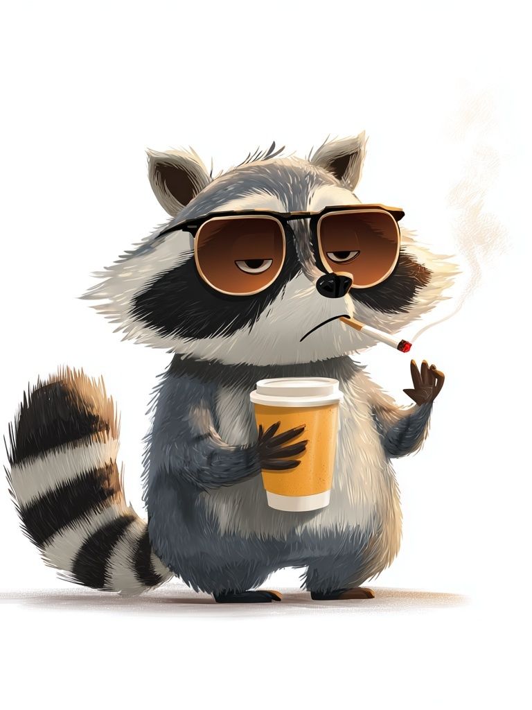 Cool Raccoon Coffee Illustration Poster. poster detail