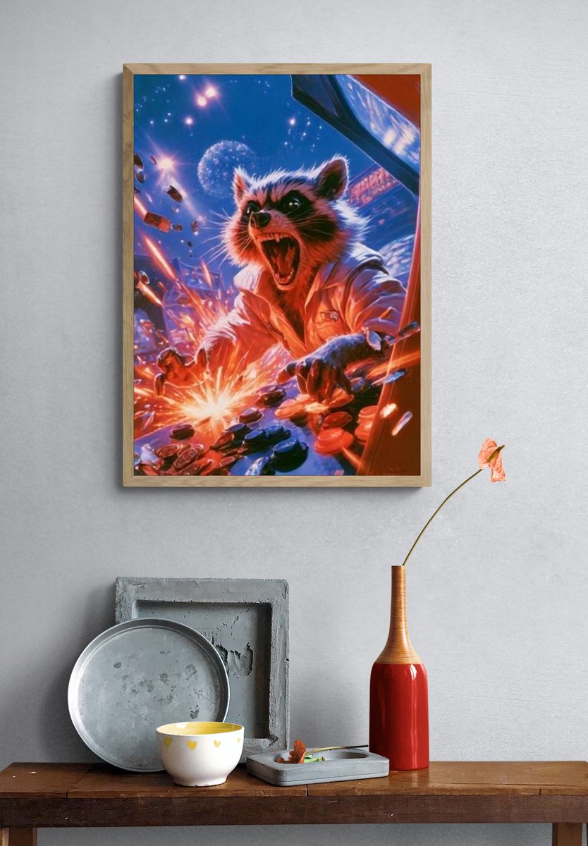Raccoon Arcade Chaos Poster. — room view 3