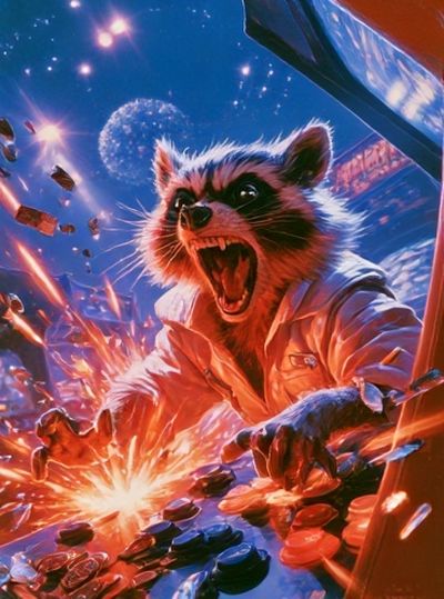 Raccoon Arcade Chaos Poster.