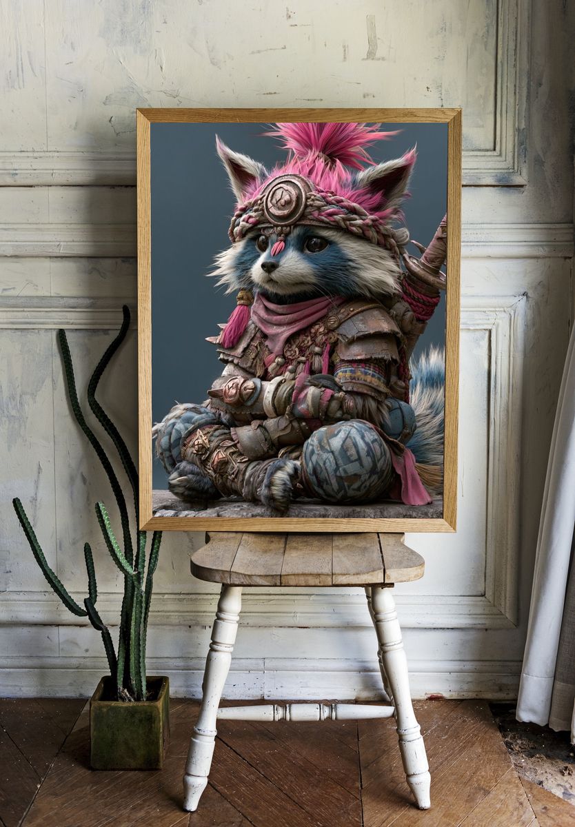 Samurai Raccoon Fantasy Illustration Poster. room preview