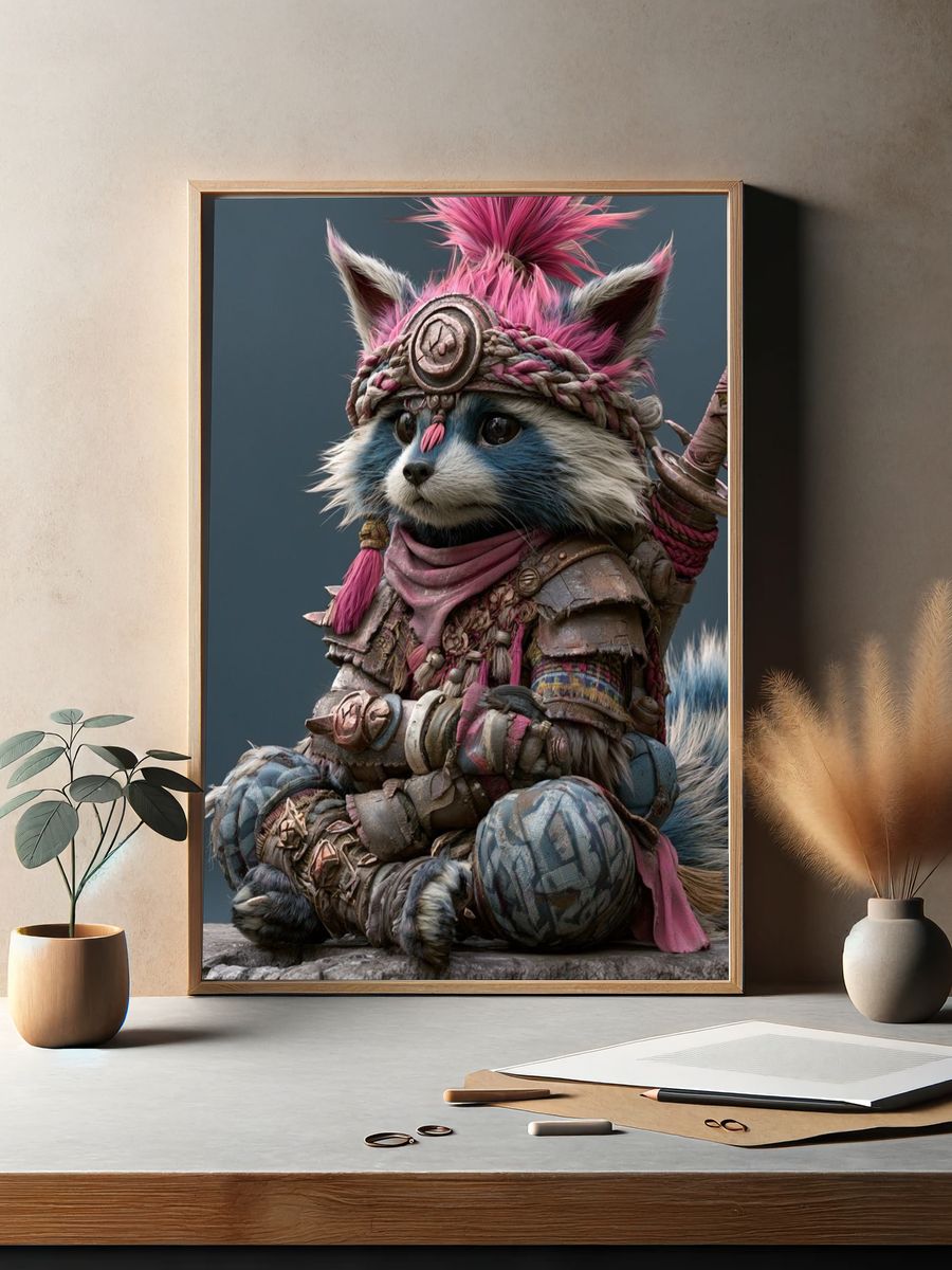 Samurai Raccoon Fantasy Illustration Poster. — room view 2