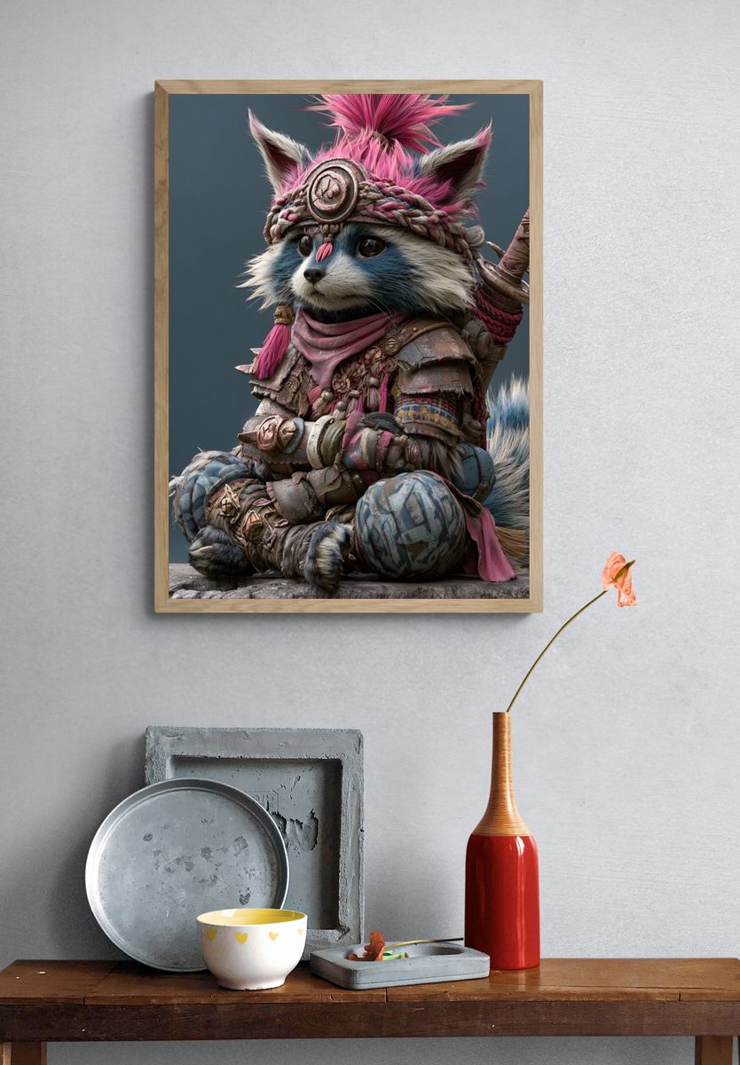 Samurai Raccoon Fantasy Illustration Poster. — room view 3