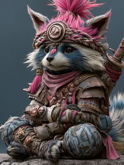 Samurai Raccoon Fantasy Illustration Poster.