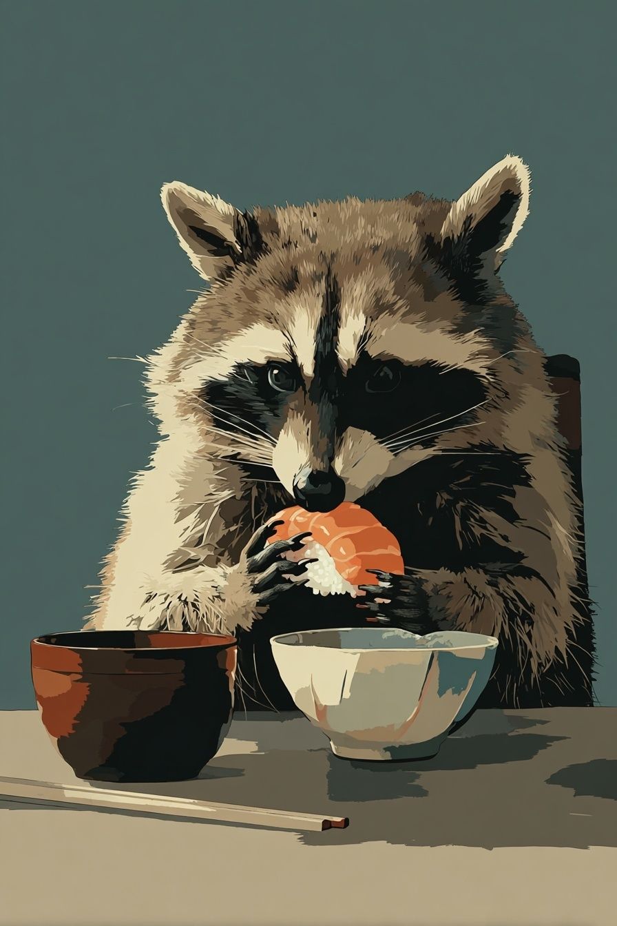 Raccoon Sushi Illustration Poster. poster — animals art
