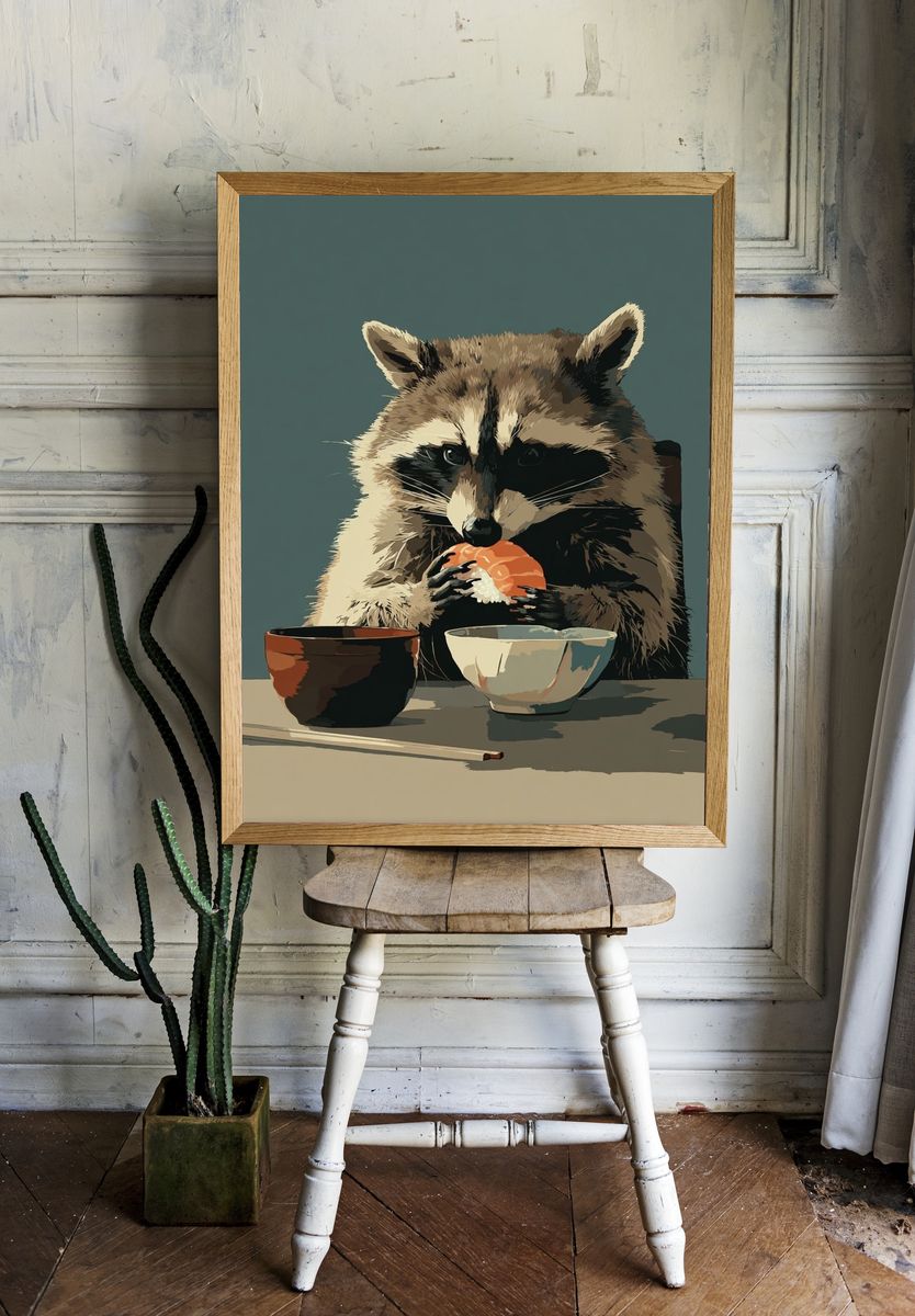 Raccoon Sushi Illustration Poster. room preview