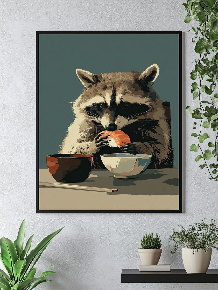 Raccoon Sushi Illustration Poster. — room view 4