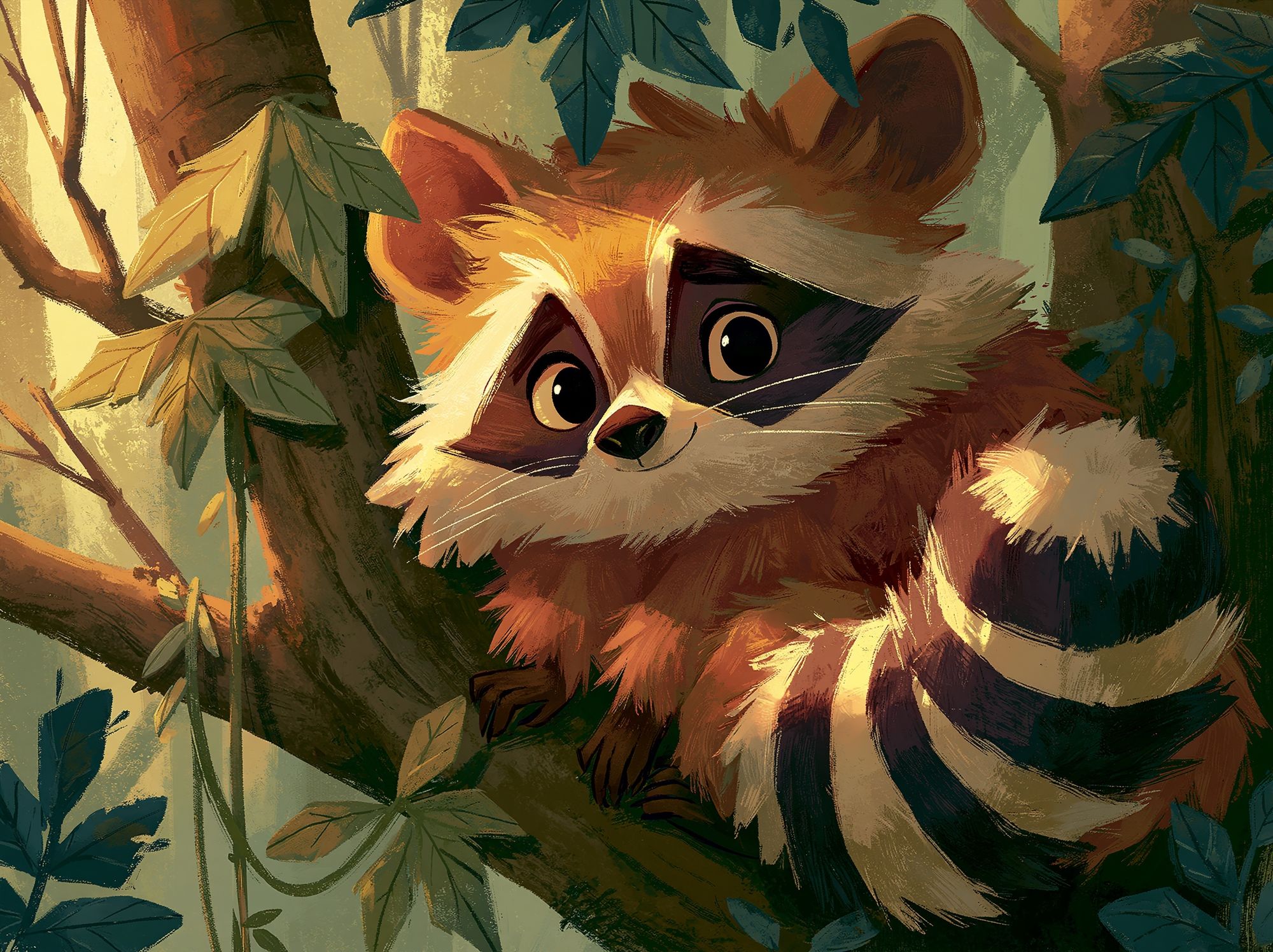 Cute Raccoon in Forest Illustration Poster. poster — animals art
