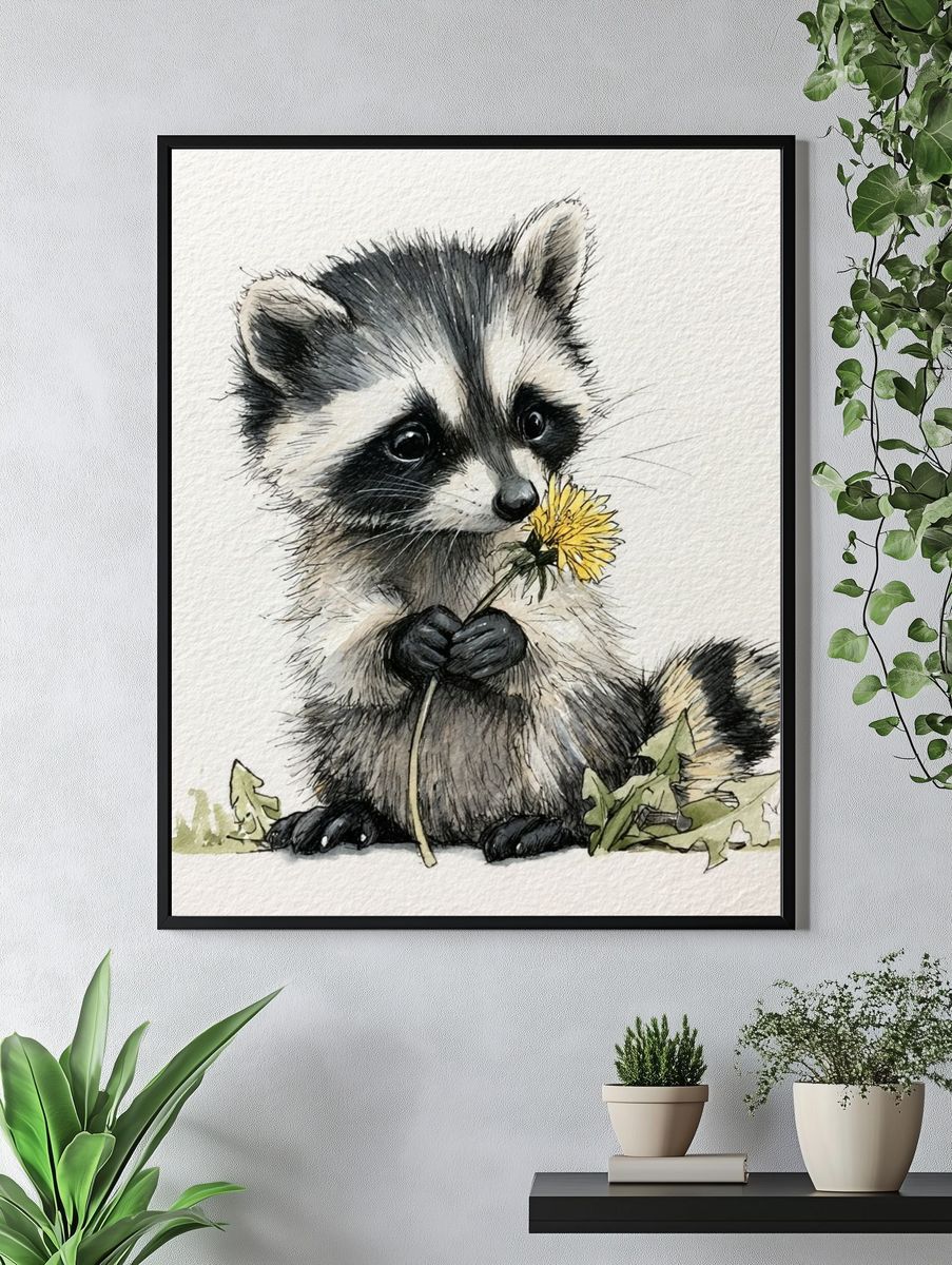 Baby Raccoon Watercolor Poster. — room view 4
