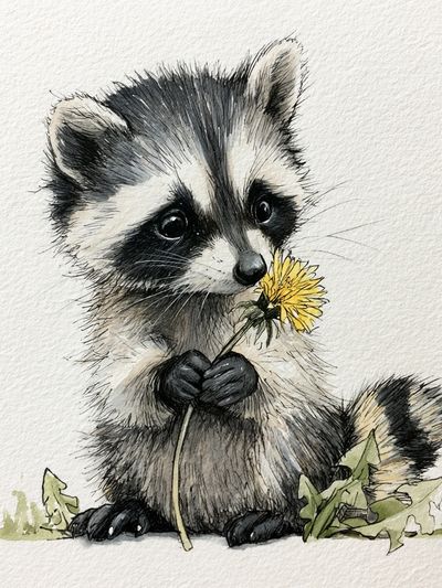 Baby Raccoon Watercolor Poster. poster