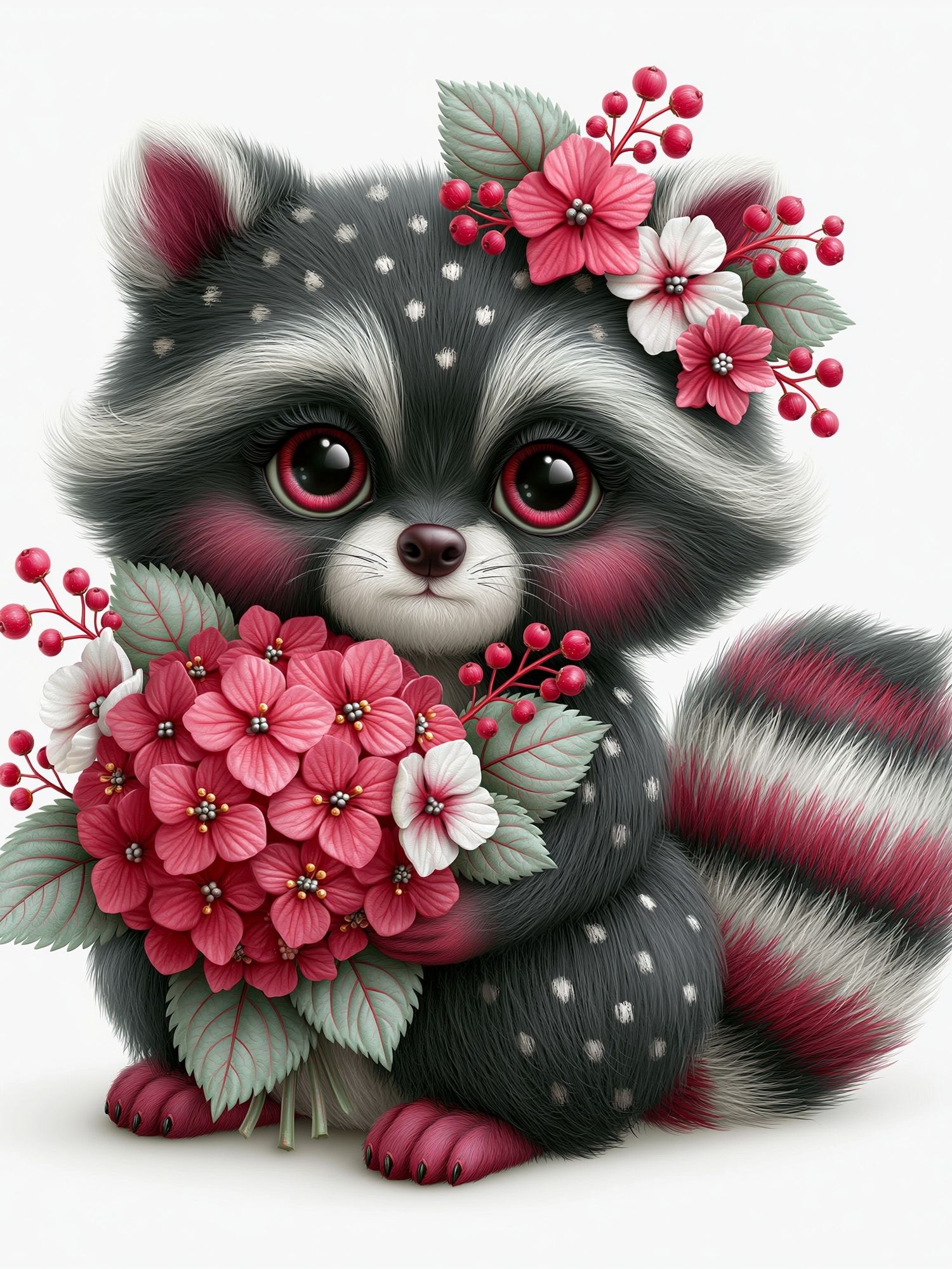 Floral Raccoon Portrait Poster. poster detail