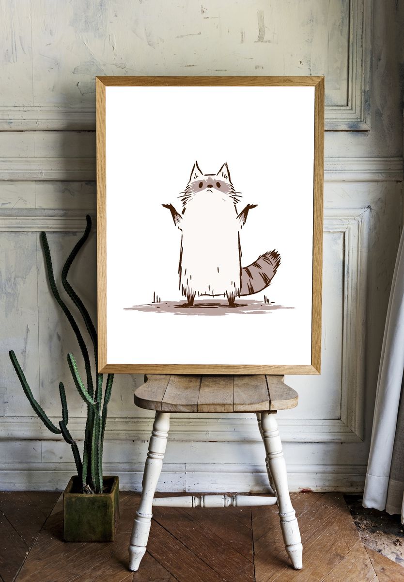 Cute Raccoon Illustration Poster. — room view 1
