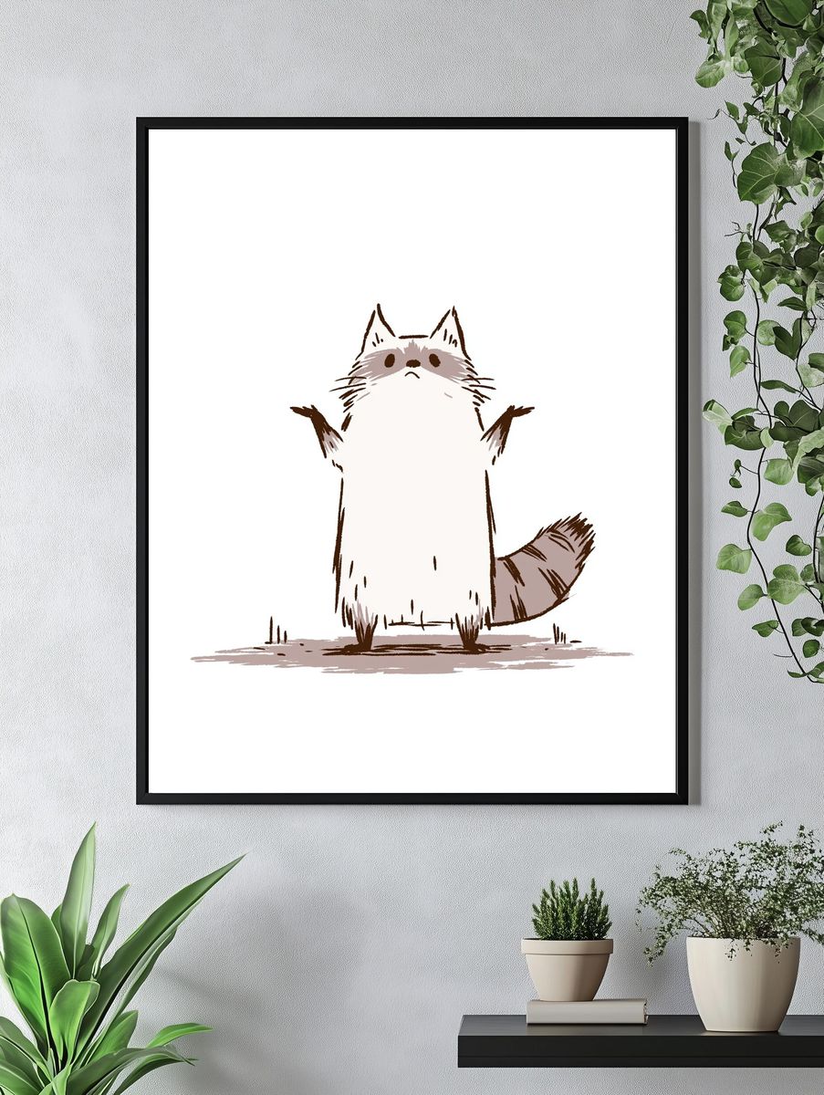 Cute Raccoon Illustration Poster. — room view 4