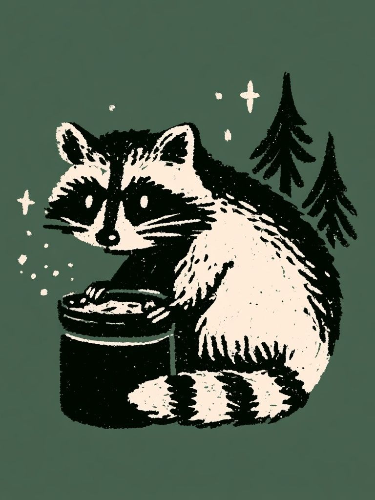 Raccoon Forest Night Print. poster — animals art