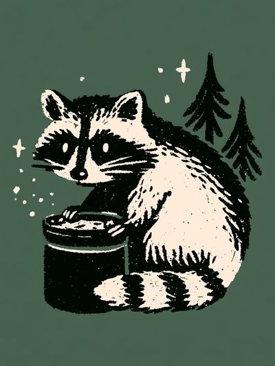 Raccoon Forest Night Print. poster