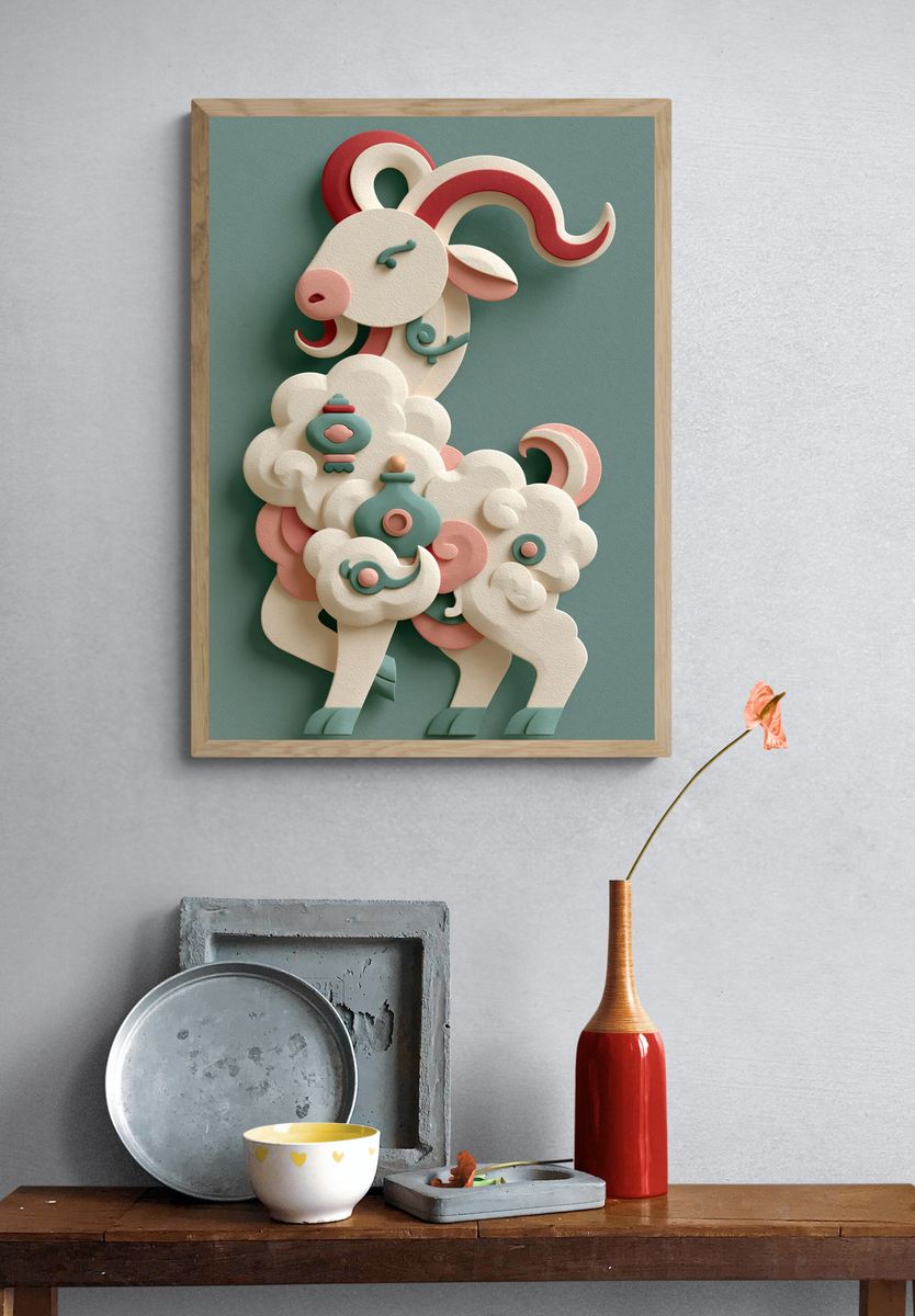 Paper Ram Sculpture Poster. — room view 3