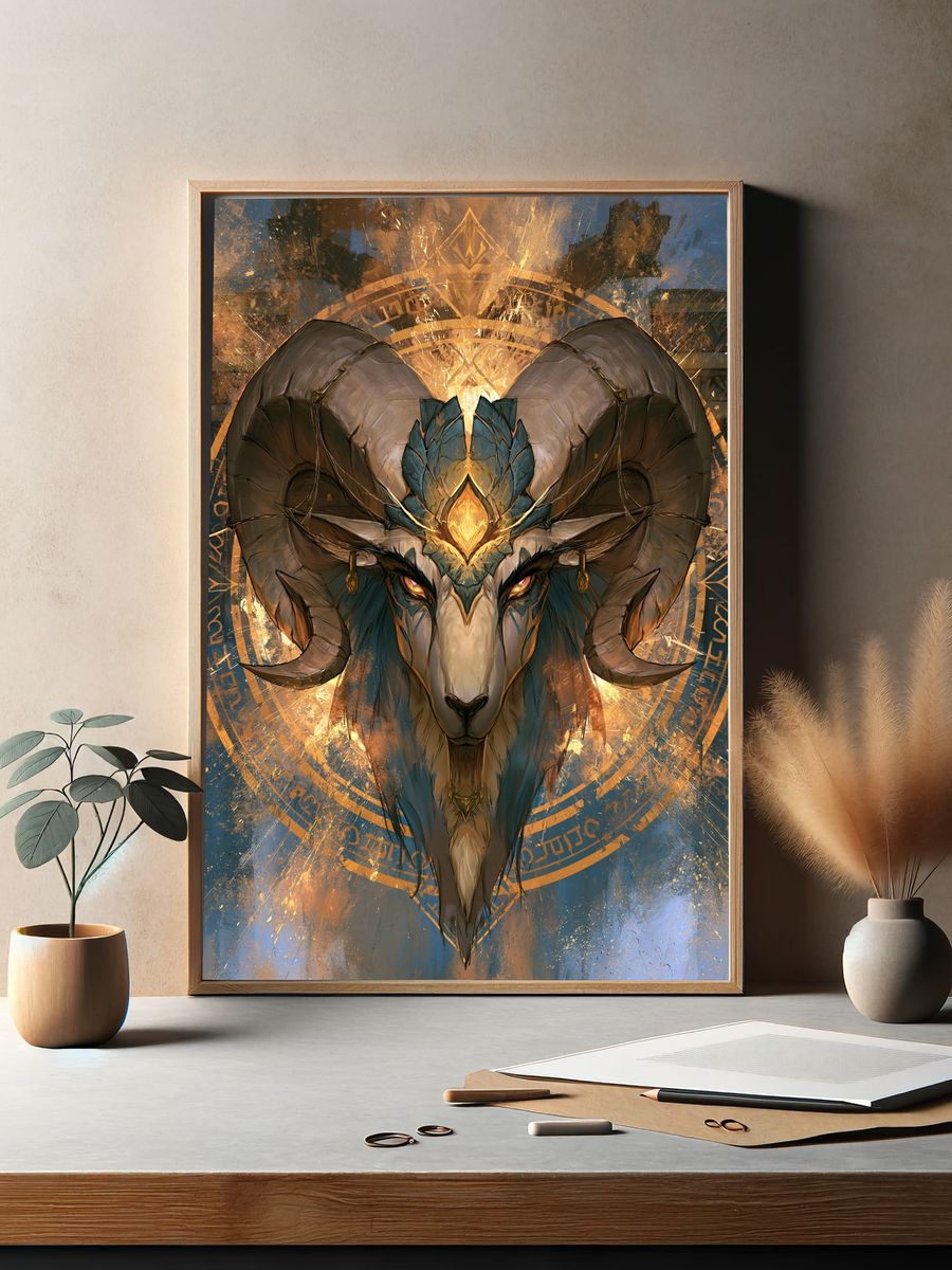 Ram Spirit Digital Art Poster. — room view 2