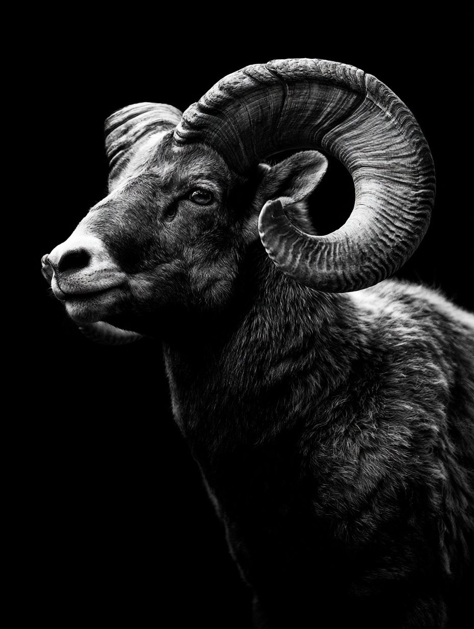 Ram Portrait Black-White Poster. poster — animals art