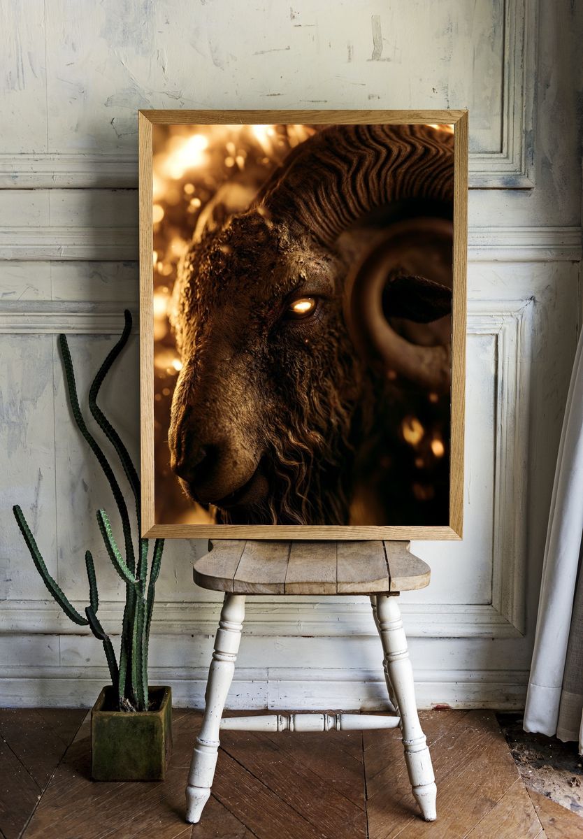 Golden Ram Portrait Poster. — room view 1