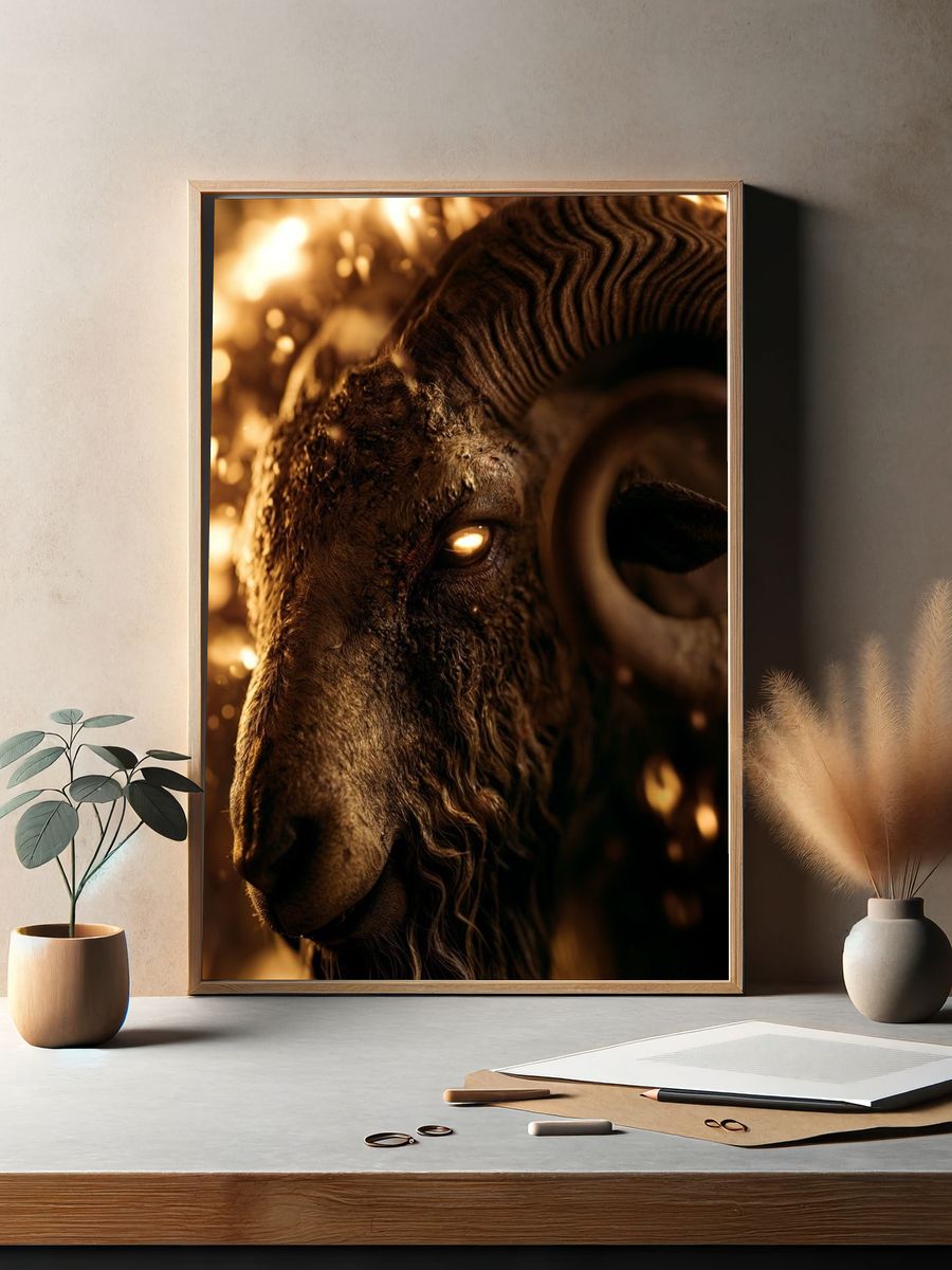 Golden Ram Portrait Poster. — room view 2