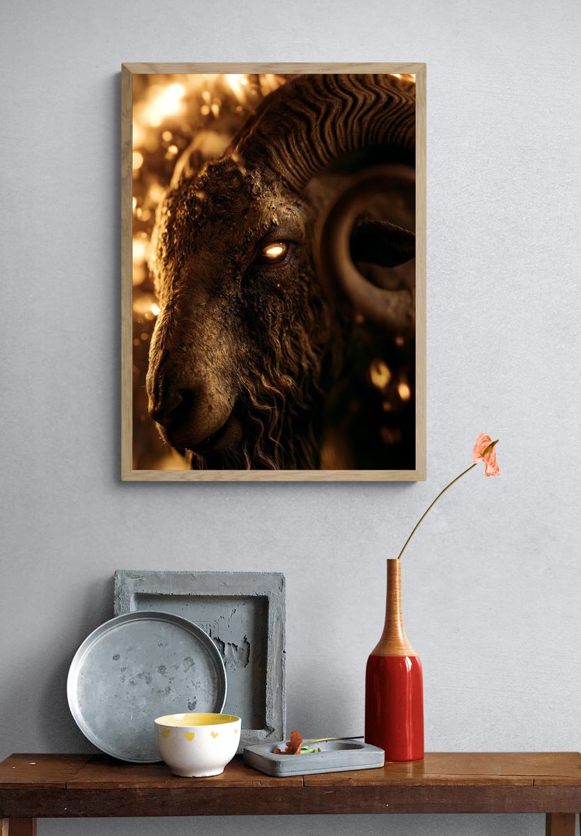 Golden Ram Portrait Poster. — room view 3