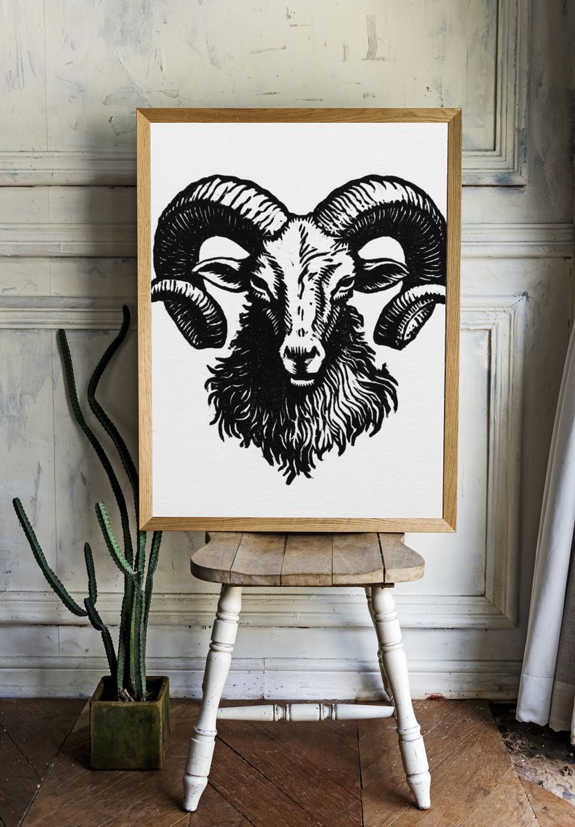 Ram Head Ink Illustration Poster. room preview