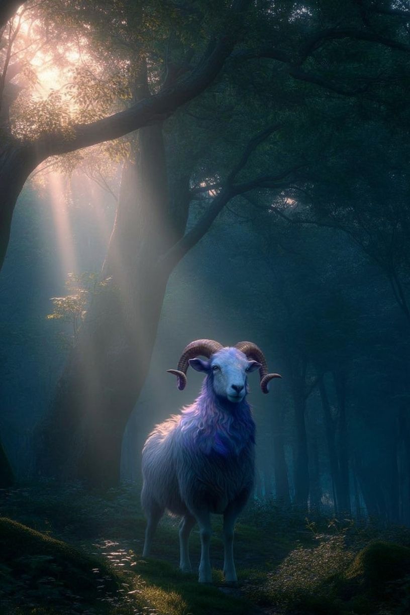 Mystical Ram in Forest — Nature Print. poster — nature art