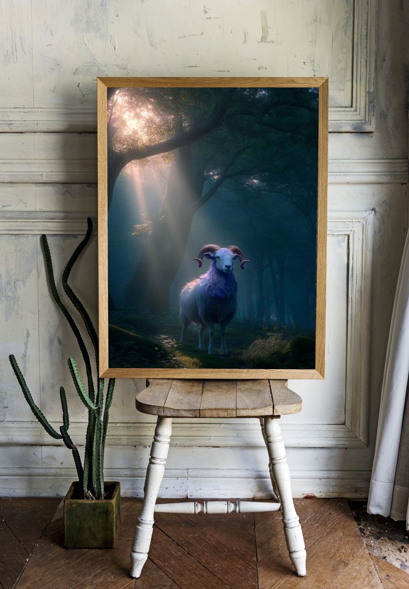 Mystical Ram in Forest — Nature Print. — room view 1