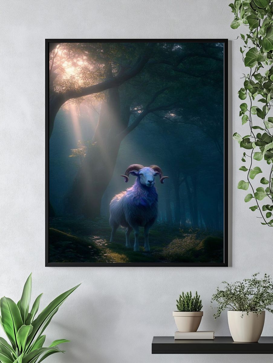 Mystical Ram in Forest — Nature Print. — room view 4
