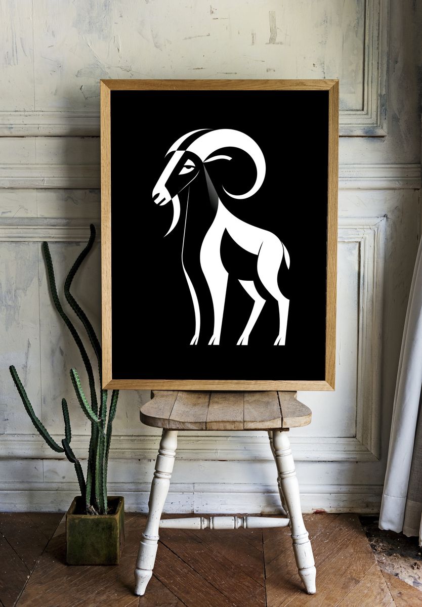 Ram Silhouette Minimalist Poster. room preview