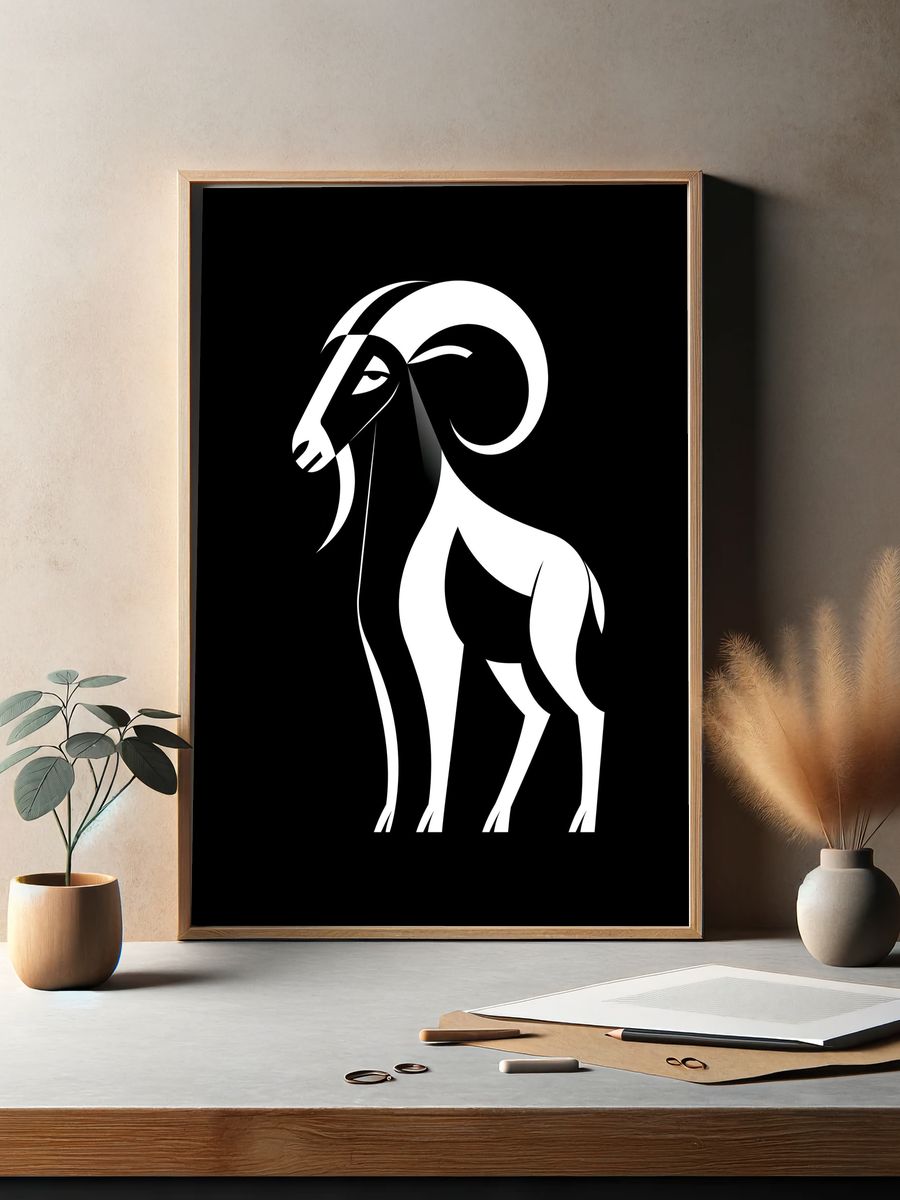 Ram Silhouette Minimalist Poster. — room view 2