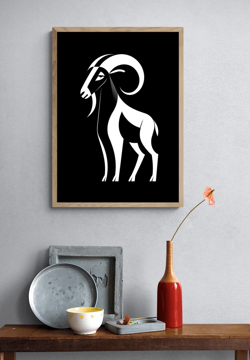 Ram Silhouette Minimalist Poster. — room view 3