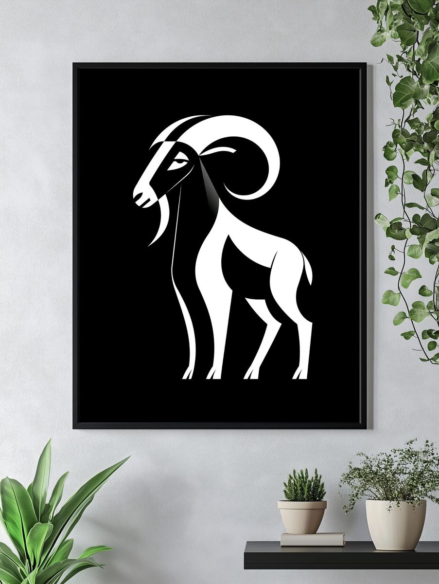 Ram Silhouette Minimalist Poster. — room view 4