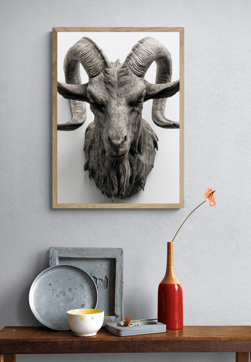 Ram Head Sculpture Poster. — room view 3