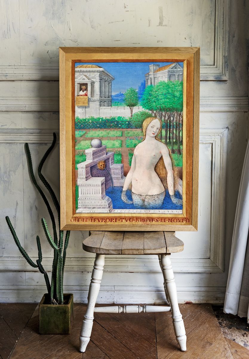 Nude Woman by Fountain — Renaissance Print. — room view 1