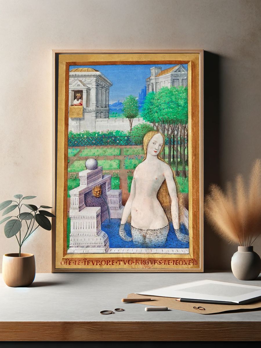 Nude Woman by Fountain — Renaissance Print. — room view 2