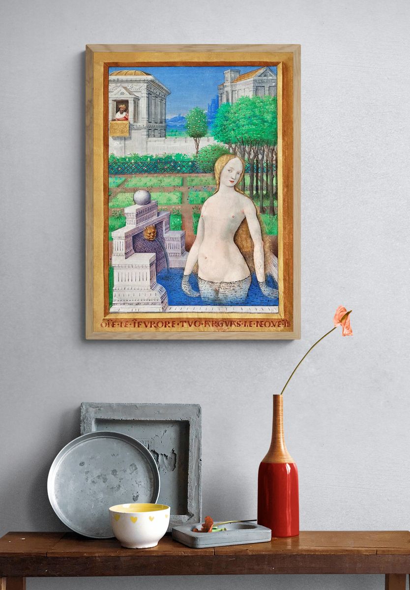 Nude Woman by Fountain — Renaissance Print. — room view 3
