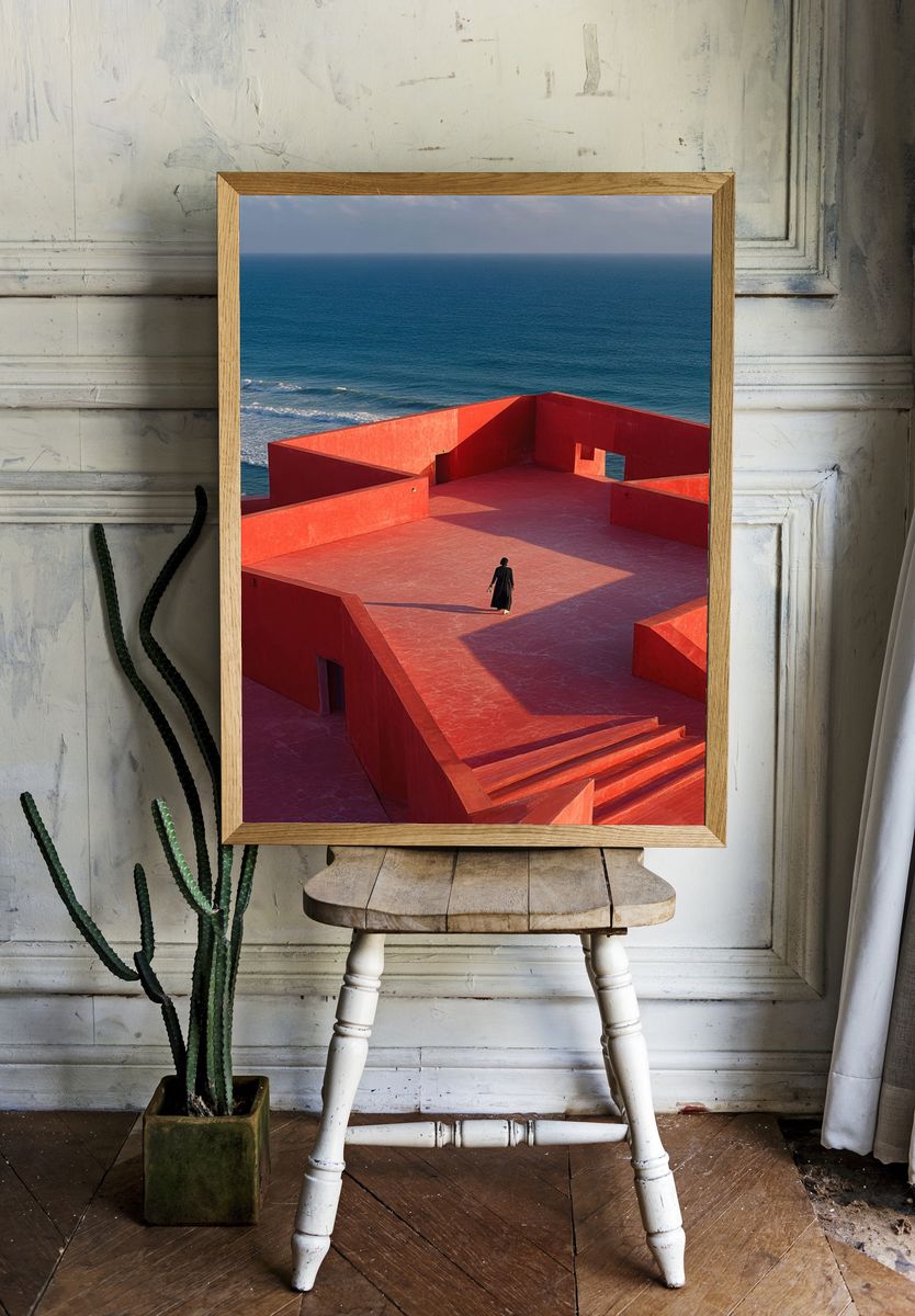 Red Seaside Architecture Photography Poster. — room view 1