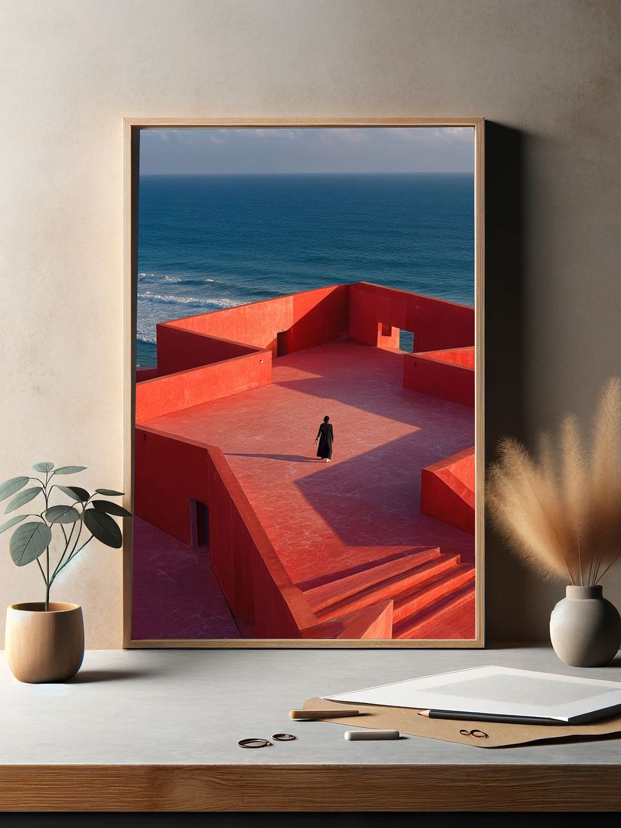 Red Seaside Architecture Photography Poster. — room view 2