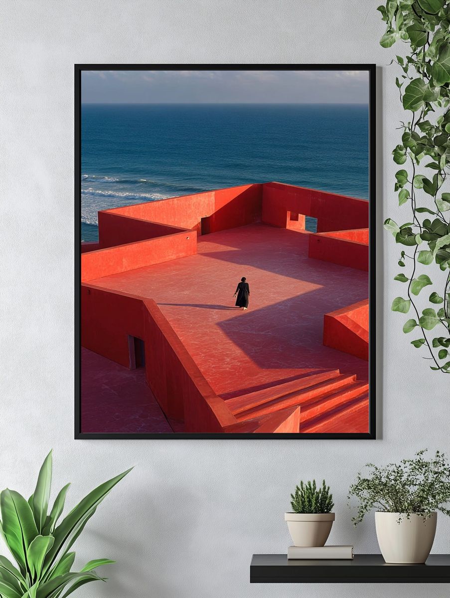 Red Seaside Architecture Photography Poster. — room view 4