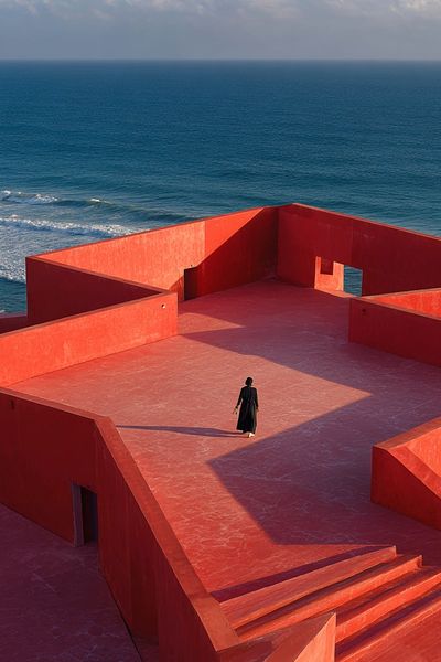 Red Seaside Architecture Photography Poster.