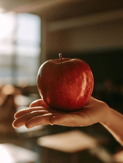 Red Apple in Hand Photography Poster.