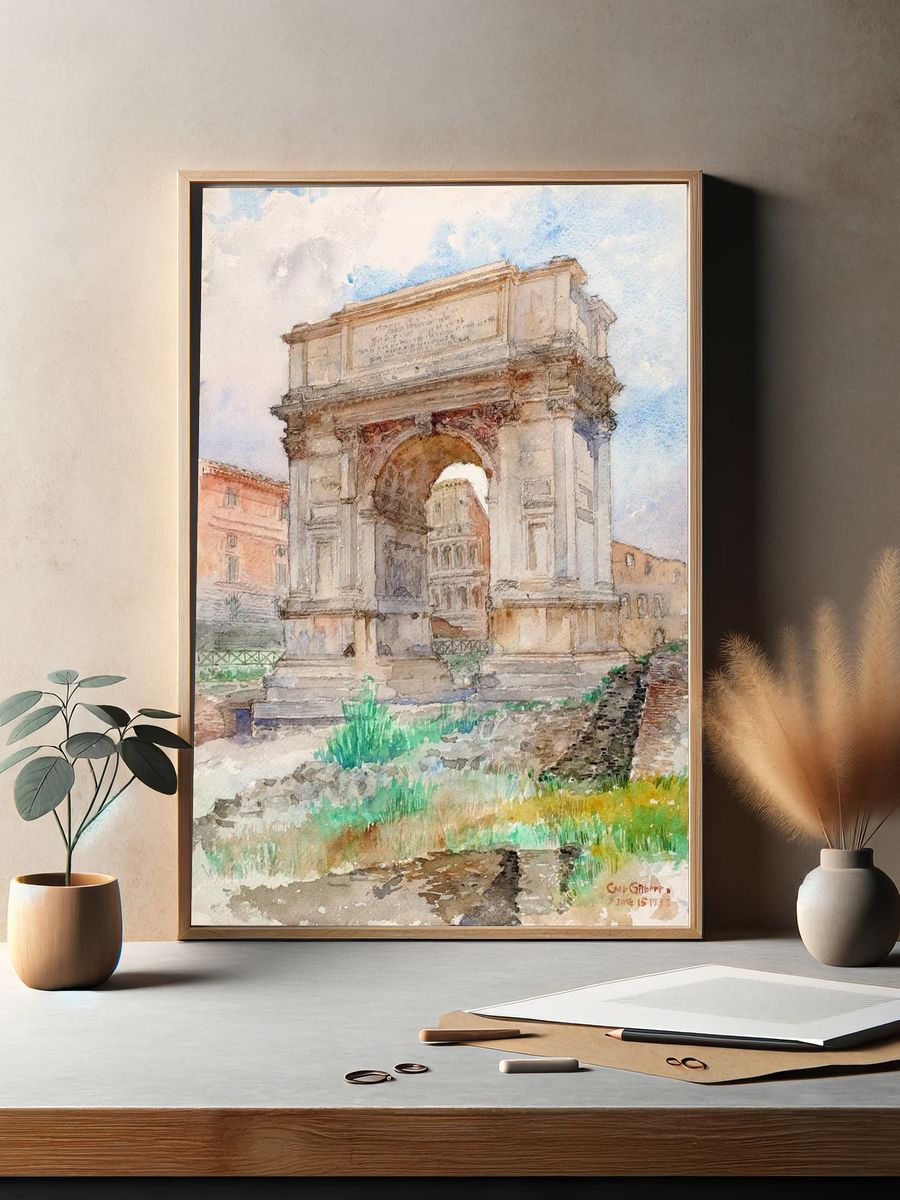 Roman Arch Watercolor Travel Print. — room view 2