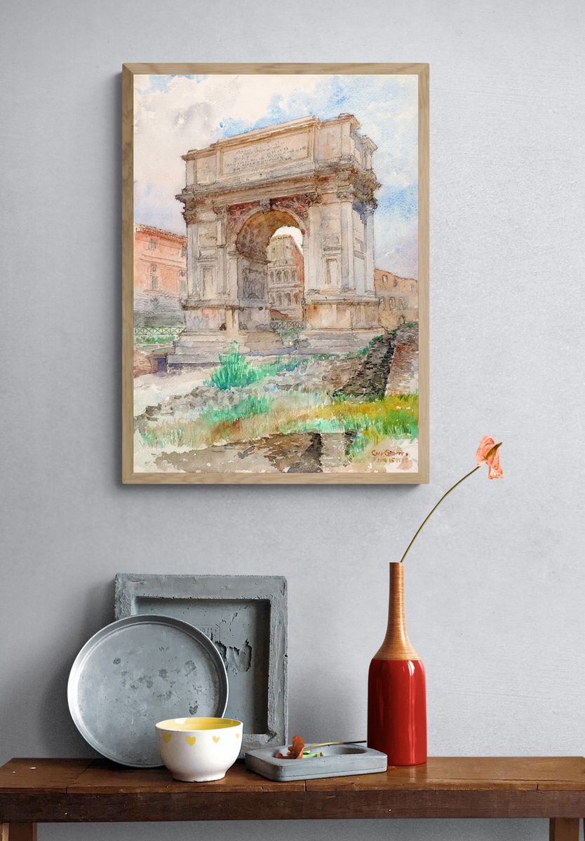 Roman Arch Watercolor Travel Print. — room view 3