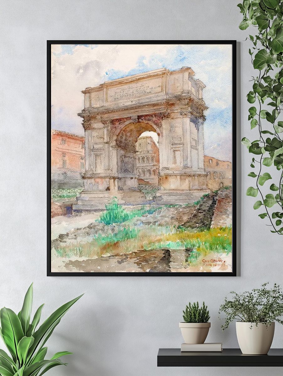 Roman Arch Watercolor Travel Print. — room view 4