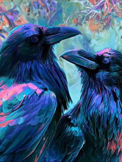 Neon Ravens Illustration Poster.