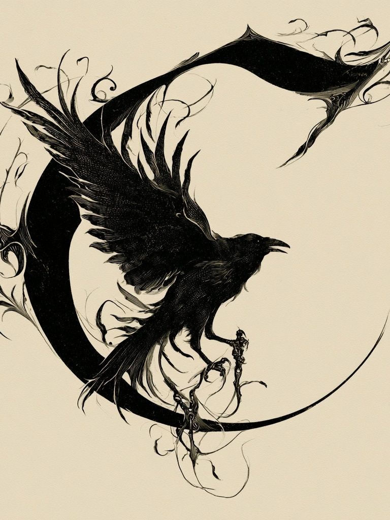 Raven Crescent Ink Poster. poster — illustration art