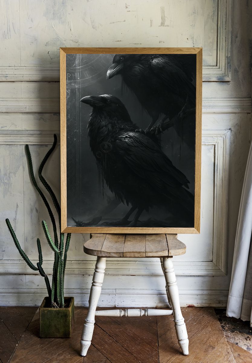 Raven Duo Dark Fantasy Print. room preview