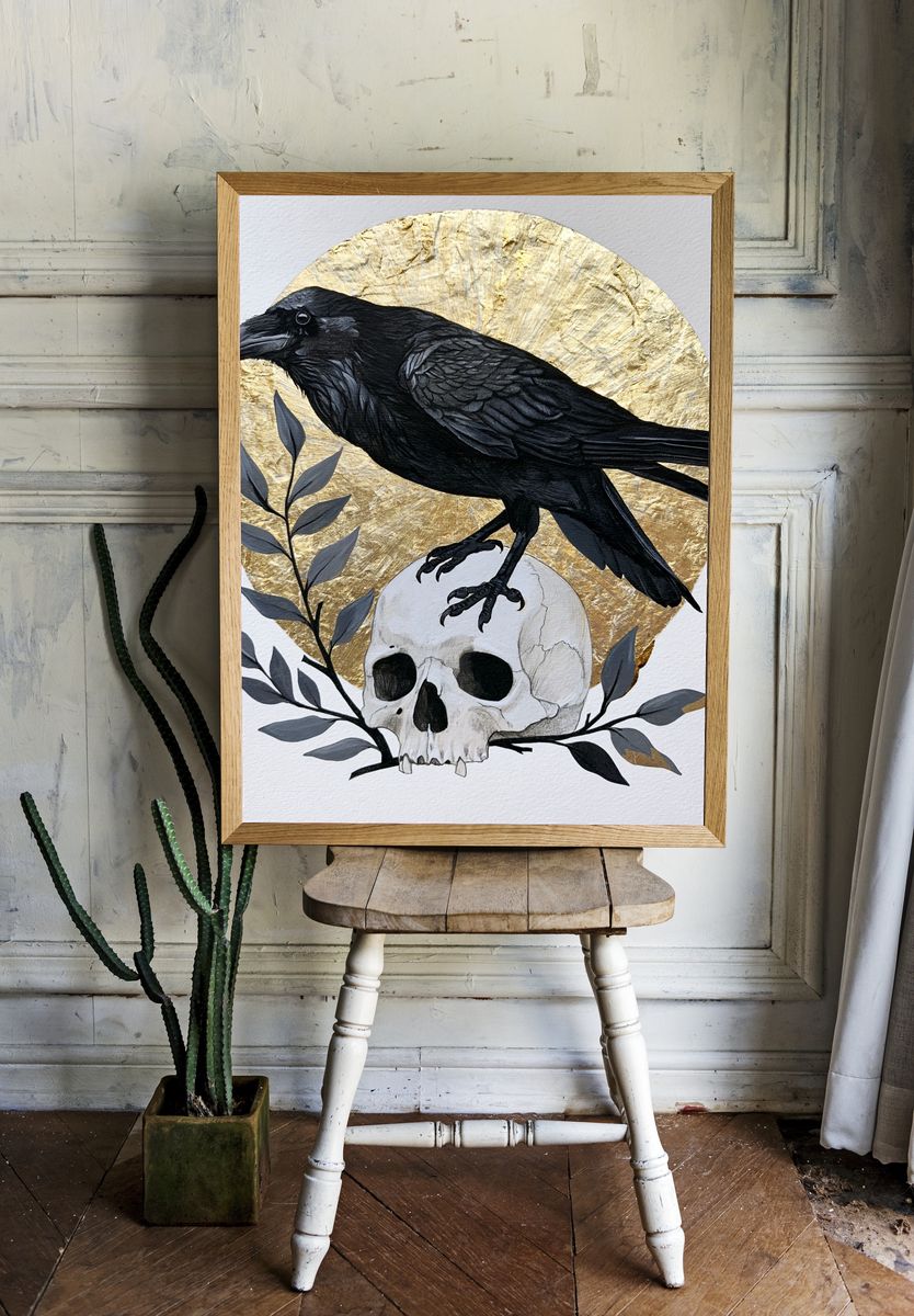 Raven and Skull Illustration Poster. — room view 1